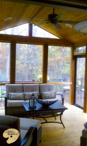 Oxford MI Porch Builder Trex Transcends wooden porch and glass windows