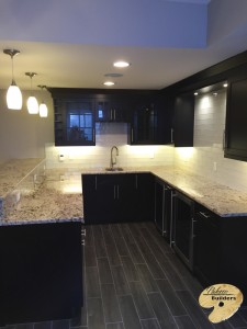 Oakland Twp MI Finished Basements Custom Tile flooring, Cabinets and Granite Countertops