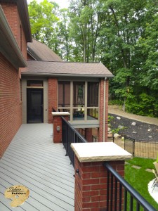 Rochester MI Porch Builder Trex Transcends Custom Brickwork and aluminum railing