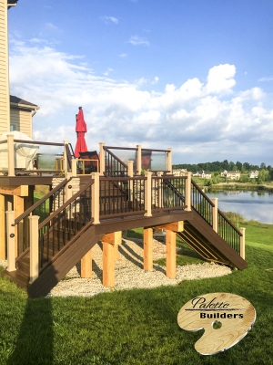 Clarkston MI Deck Builder Trex Composite Multi-level Stonework LED Lighting