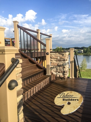 Clarkston MI Deck Builder Trex Composite Multi-level Stonework Lights